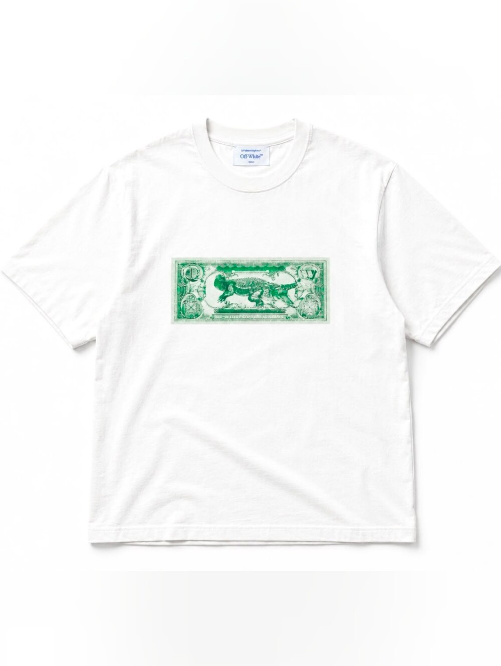 Off-White White Crewneck T-Shirt with Green Graphic